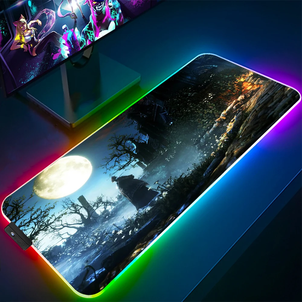 Bloodborne RGB gaming Mousepad Large size XXL Game Mouse Pad Mause Mat LED natural rubber for 9 - Bloodborne Store