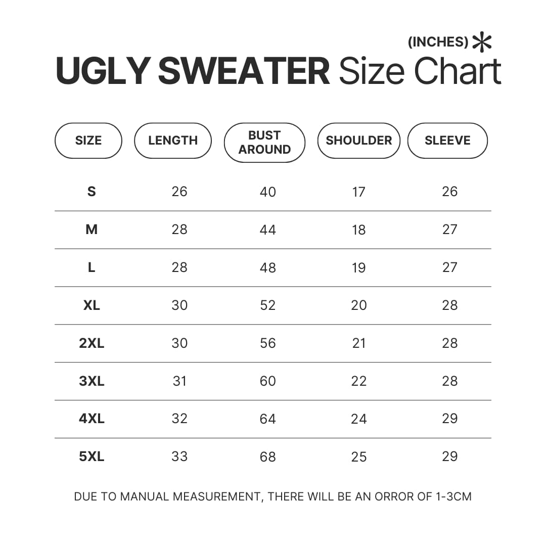 Ugly Sweater Size Chart - Bloodborne Merch
